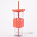 2022 New large capacity double layer plastic cup big Hole straw Portable outdoor straw cup